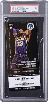2020 Los Angeles Lakers Full Ticket Stub From LeBron James Kobe Bryant Tribute Dunk On 2/6/20 vs. Houston Rockets - PSA MINT 9 